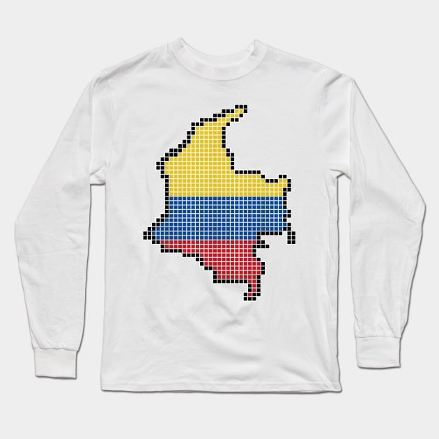 Colombia in Blocks 8-bit Long Sleeve T-Shirt by GraphicBazaar